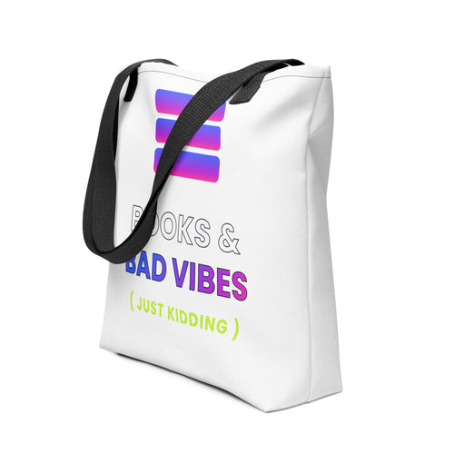Books & Bad Vibes (JK) Canvas Tote — TrendChase gradient design on dark navy