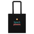 Beach Please canvas tote bag in black with playful summer print and sturdy handles
