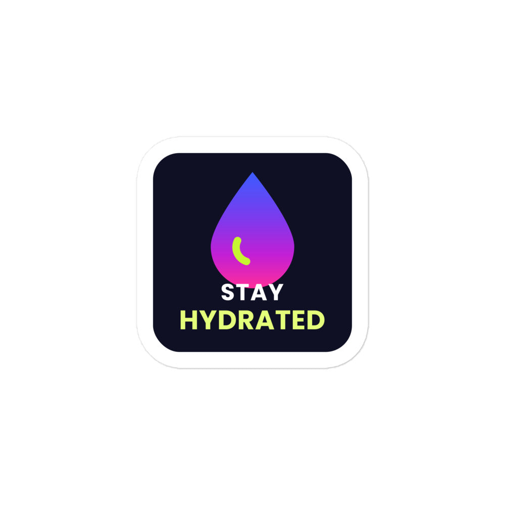 Stay Hydrated Water Drop Sticker — TrendChase gradient design on dark navy