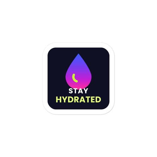Stay Hydrated Water Drop Sticker — TrendChase gradient design on dark navy