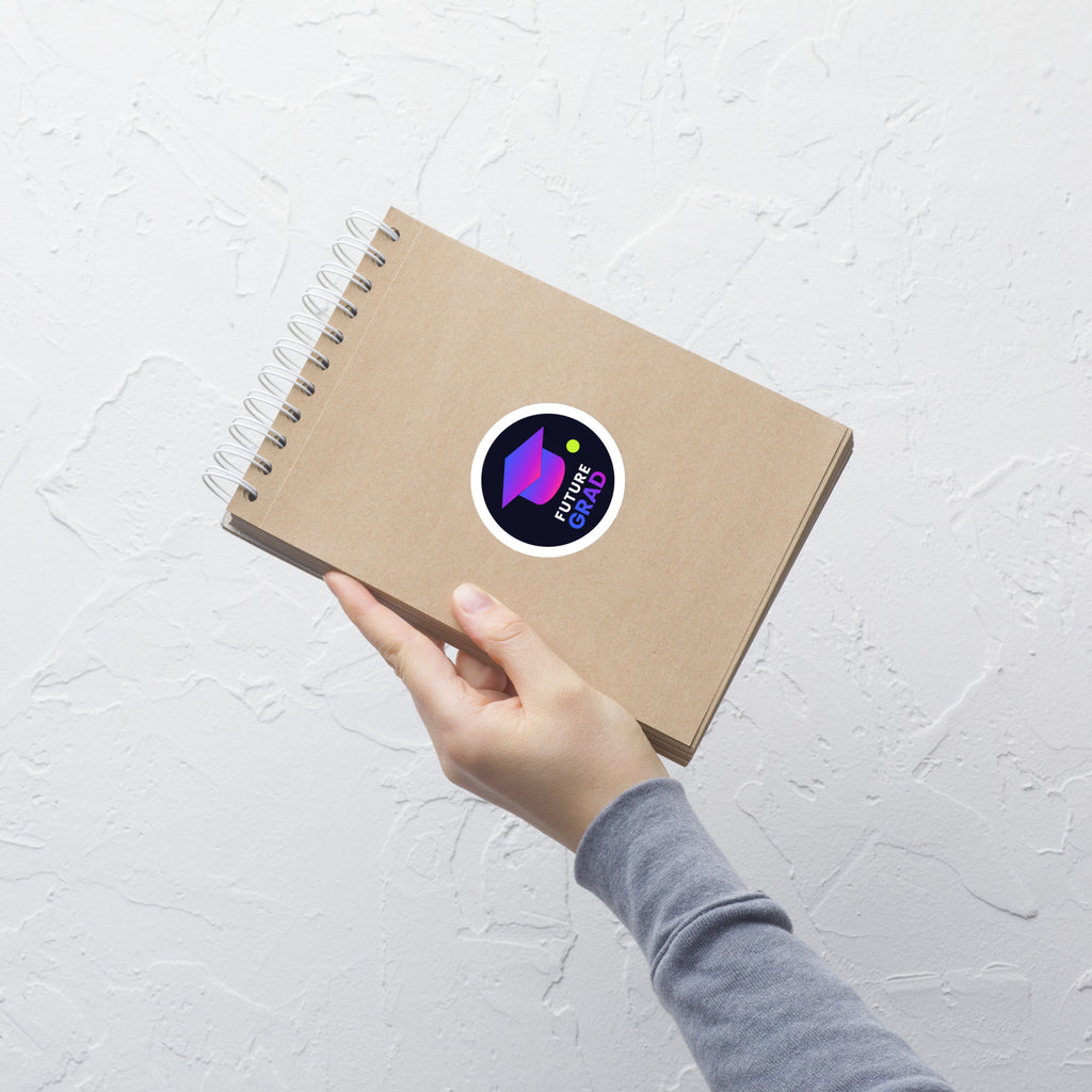 Future Grad Cap Kiss-Cut Sticker — TrendChase gradient design on dark navy