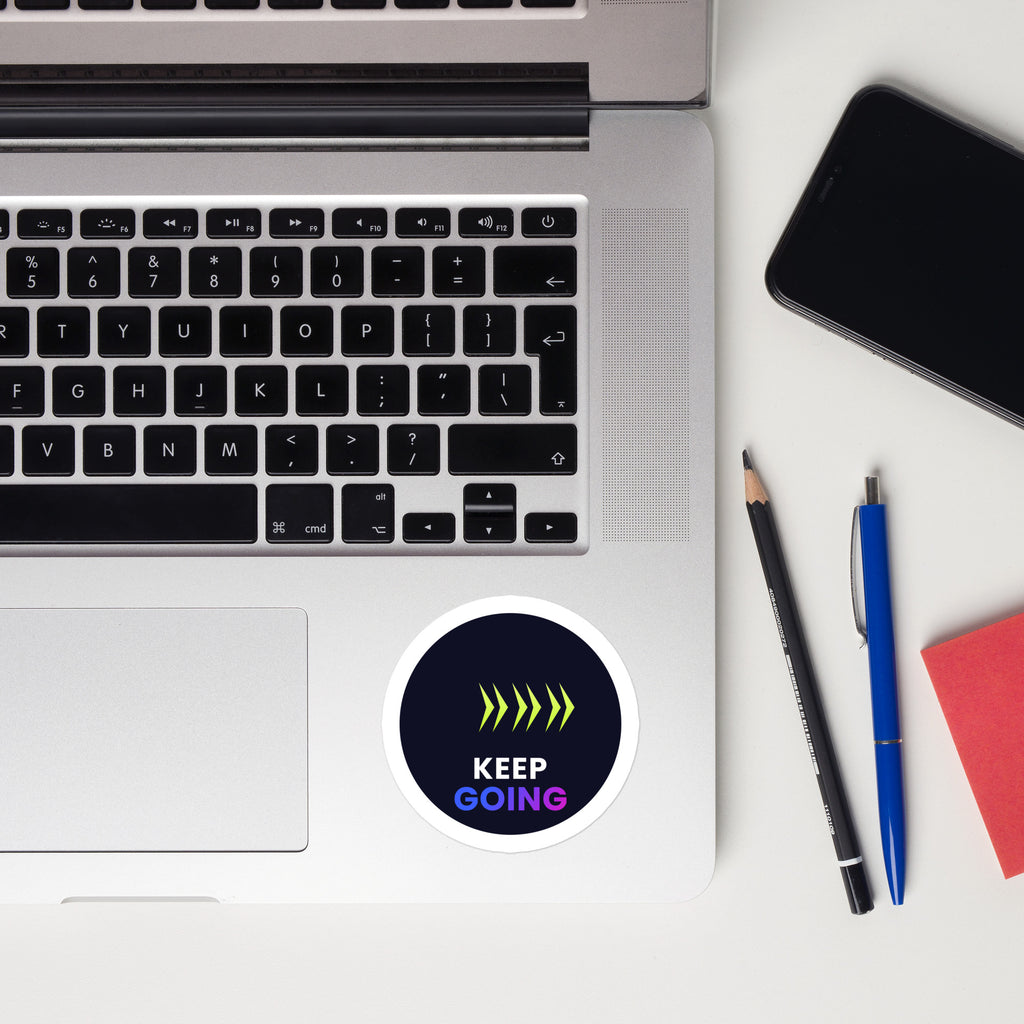 Keep Going Chevron Kiss-Cut Sticker — TrendChase gradient design on dark navy