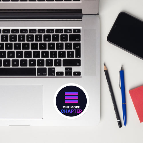 One More Chapter Book Kiss-Cut Sticker — TrendChase gradient design on dark navy