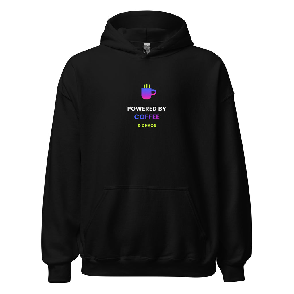 Powered by Coffee & Chaos Hoodie — TrendChase gradient design on dark navy