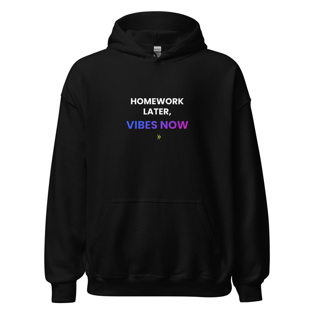 Homework Later, Vibes Now Hoodie — TrendChase gradient design on dark navy