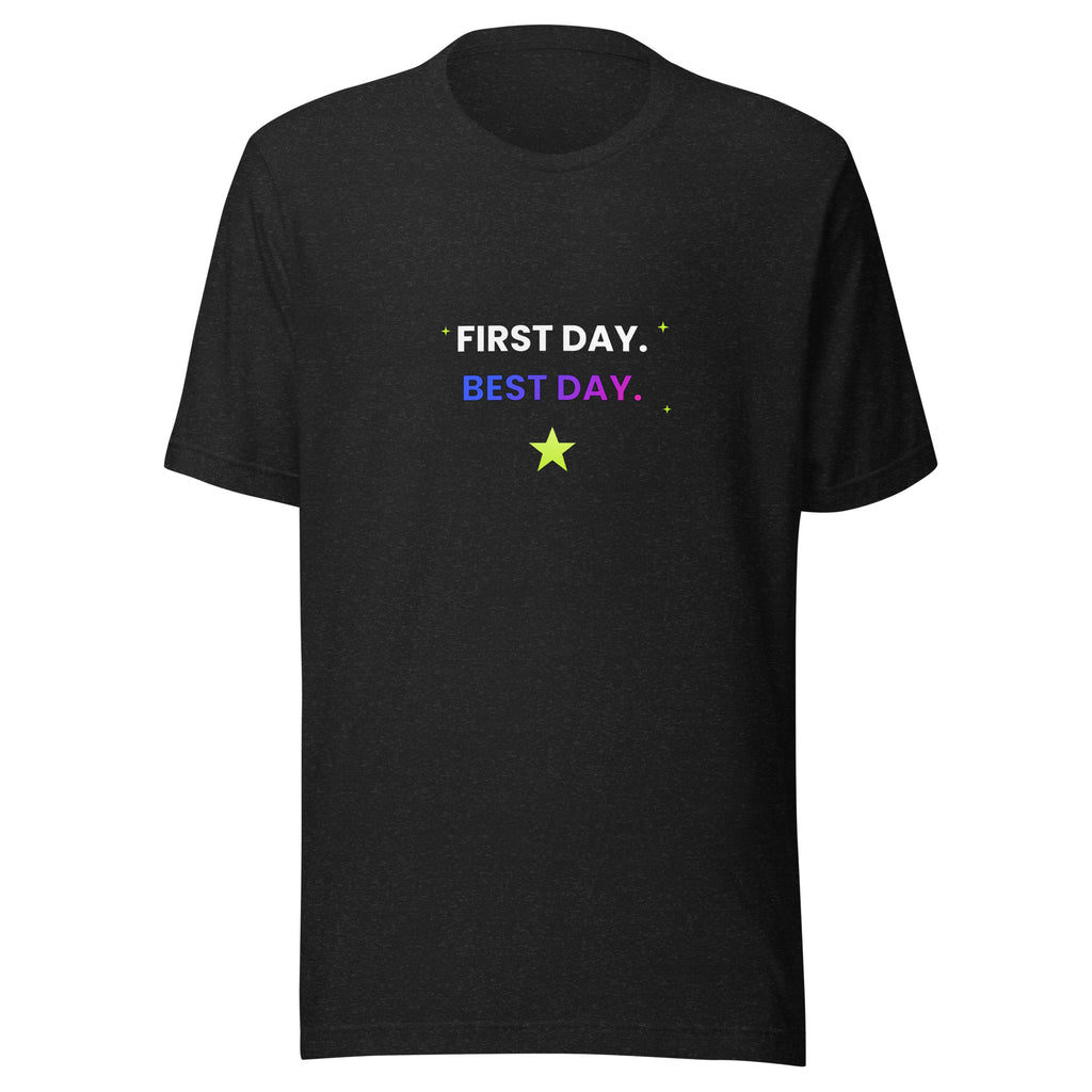 First Day. Best Day. Back-to-School Tee — TrendChase gradient design on dark navy