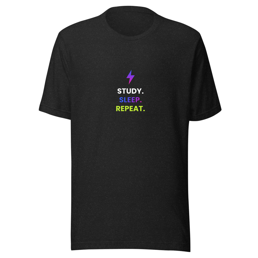 Study. Sleep. Repeat. Minimalist Tee — TrendChase gradient design on dark navy