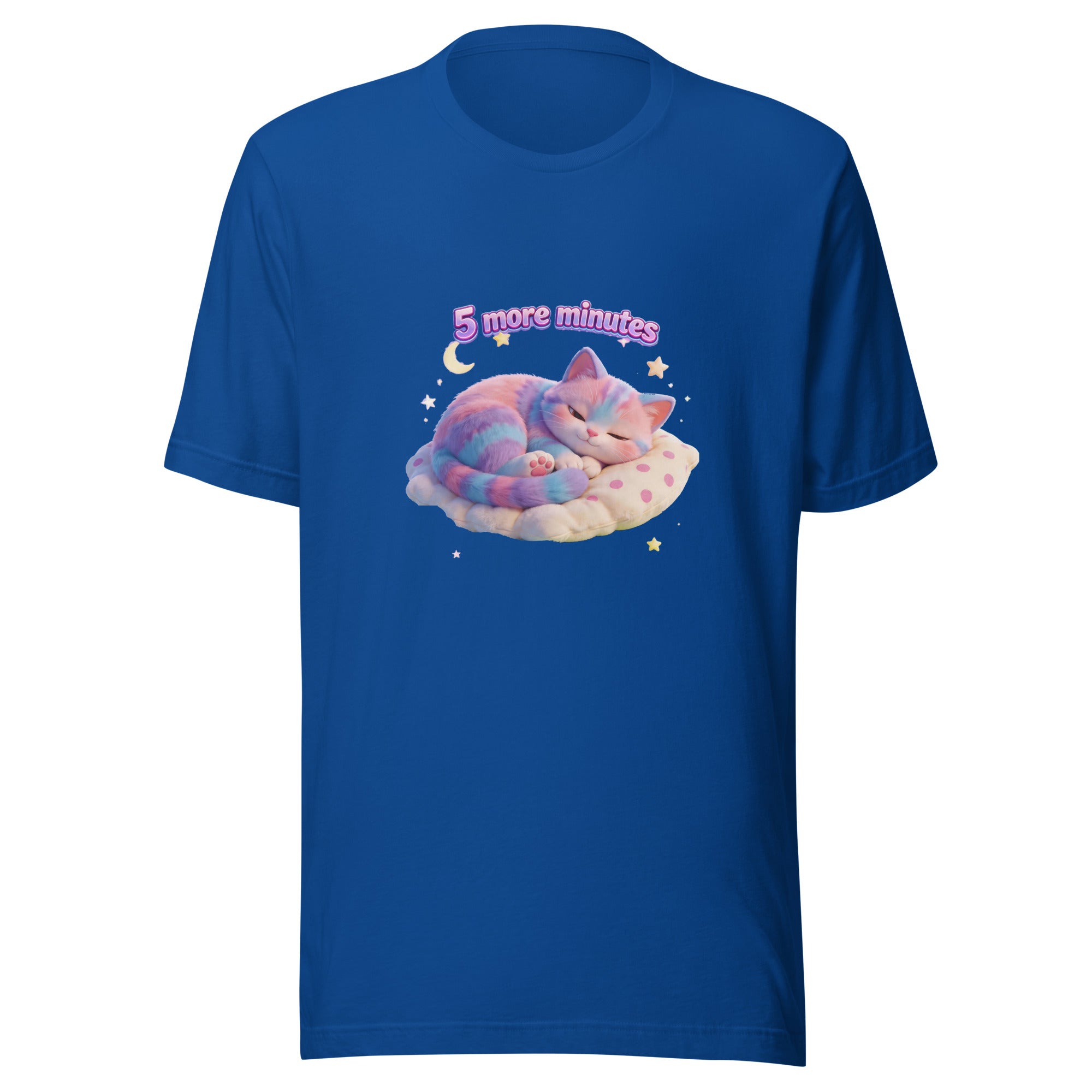 5 More Minutes sleeping kawaii cat pastel graphic t-shirt with moon and stars